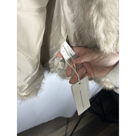 Faux Fur Cropped Jacket Women’s Size L Beige Long Sleeve Open Front - Picture 6 of 7
